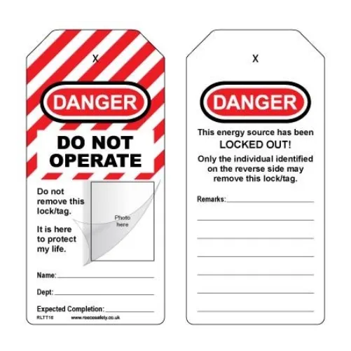 Self-Laminating Photo ID Lockout Tag - OSHA 'Danger Do Not Operate This Equipment Locked Out' - 10pk